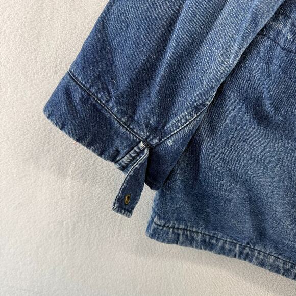 Vintage LL Bean Jacket Womens M/L Blue Denim Hooded Barn Chore Flannel Lined 90s - Picture 6 of 12